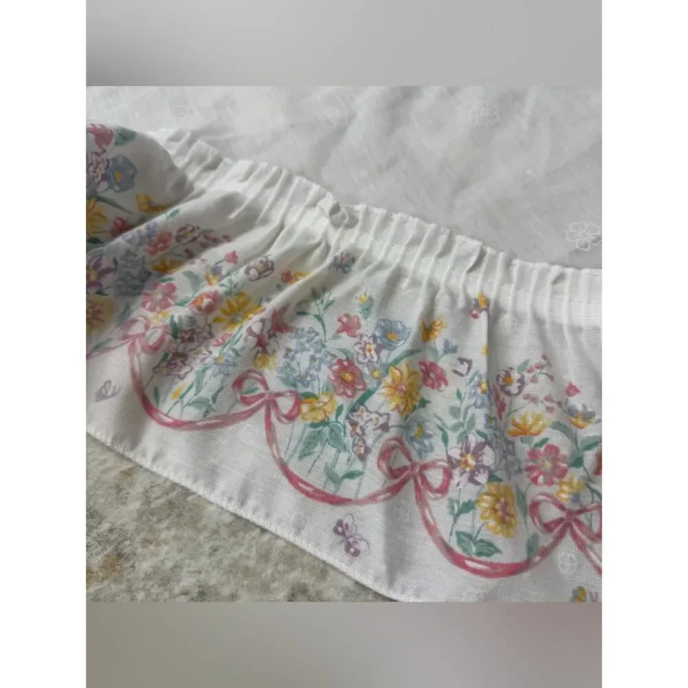 Vintage 4-Pc Cottagecore Cafe Curtains Valance Floral Butterflies USA